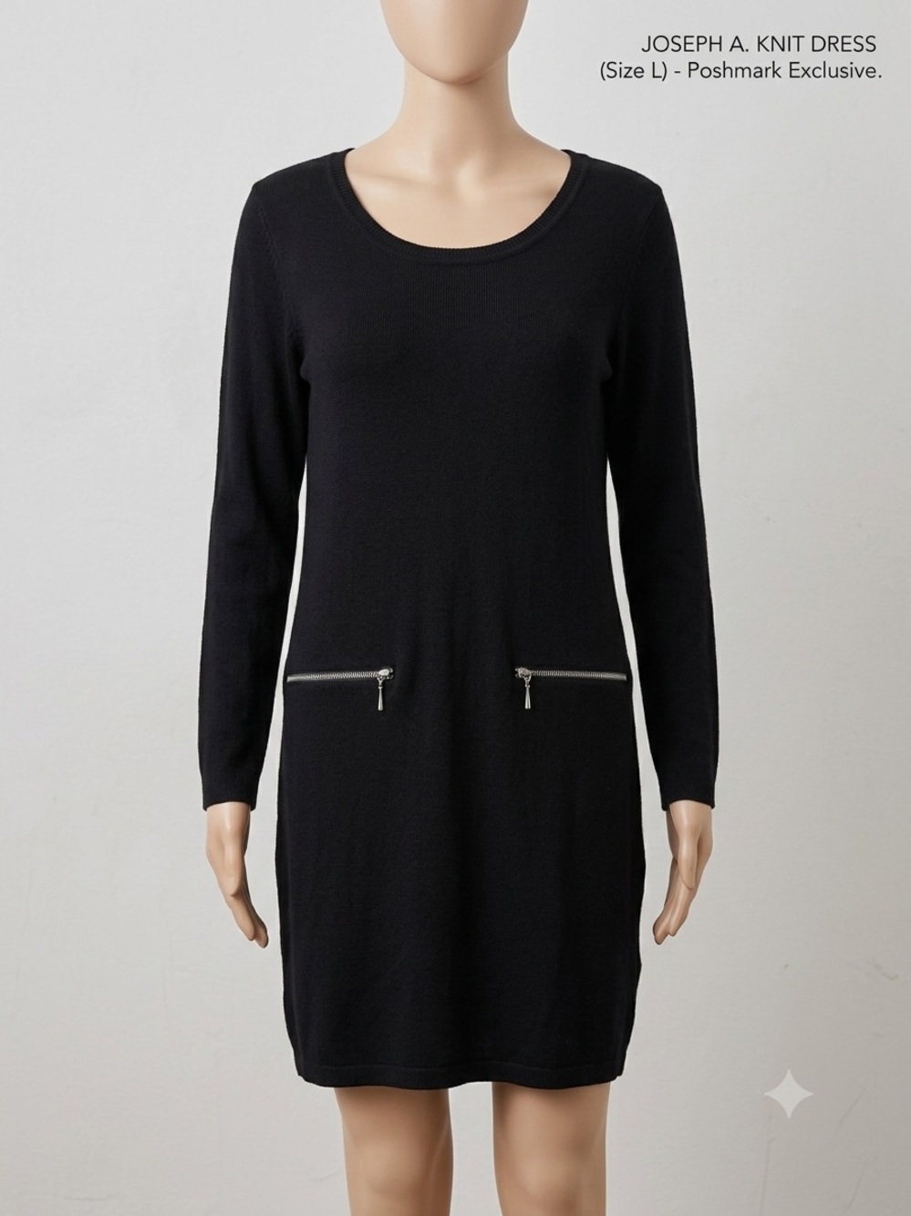 Joseph Black Long-Sleeve Knit Dress with Zip Pocket Detail